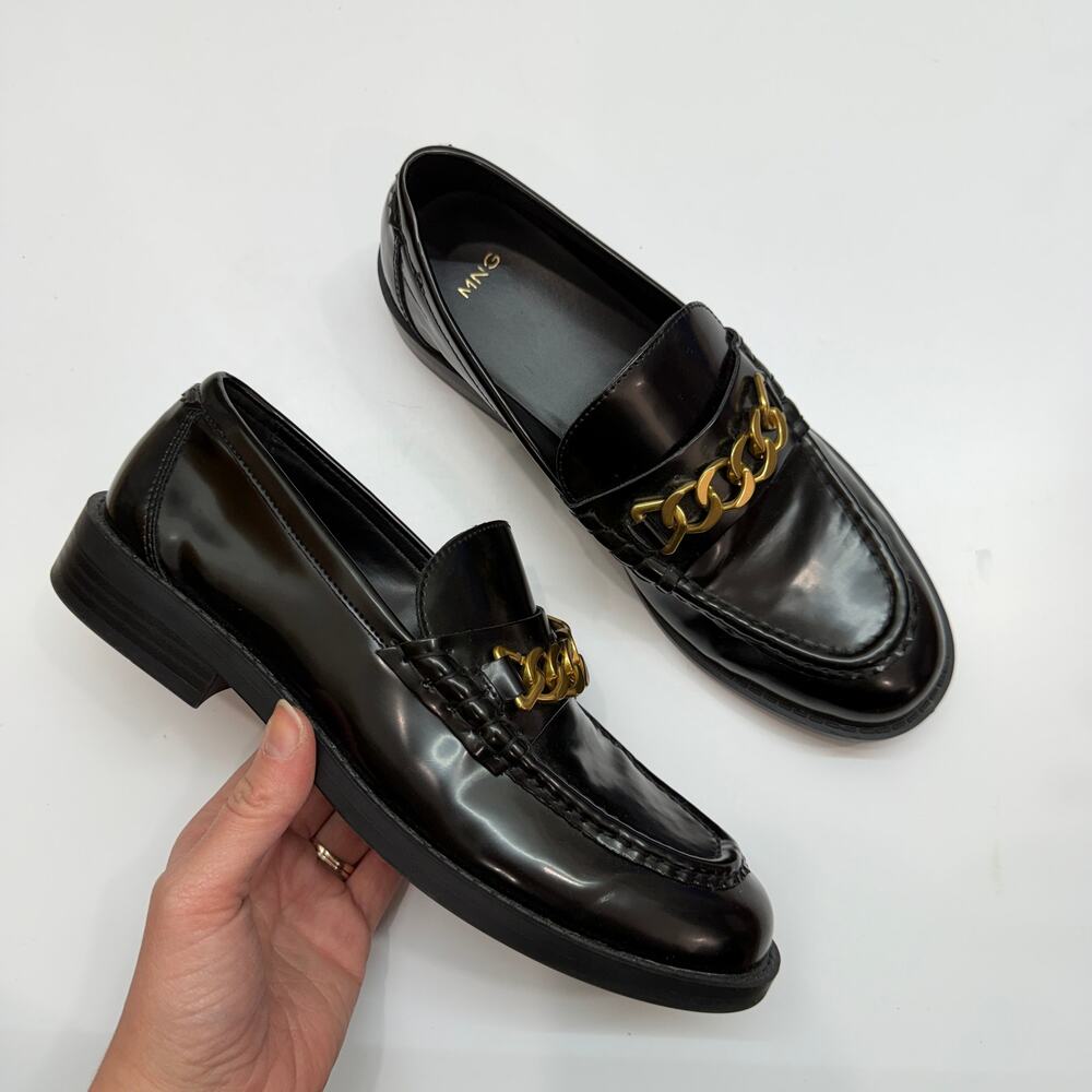MNG Mango Black Gold Loafers 39 / 8.5 Preppy Office